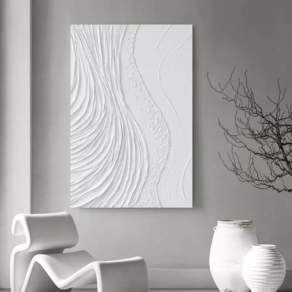 Wall Art White Wavy Swirl Abstract