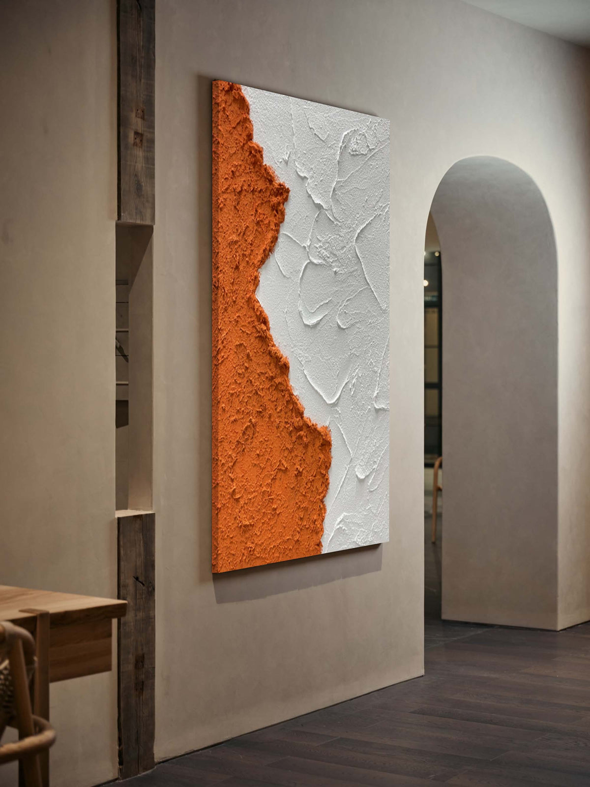 Textured Minimalist Abstract Art Orange White 3D