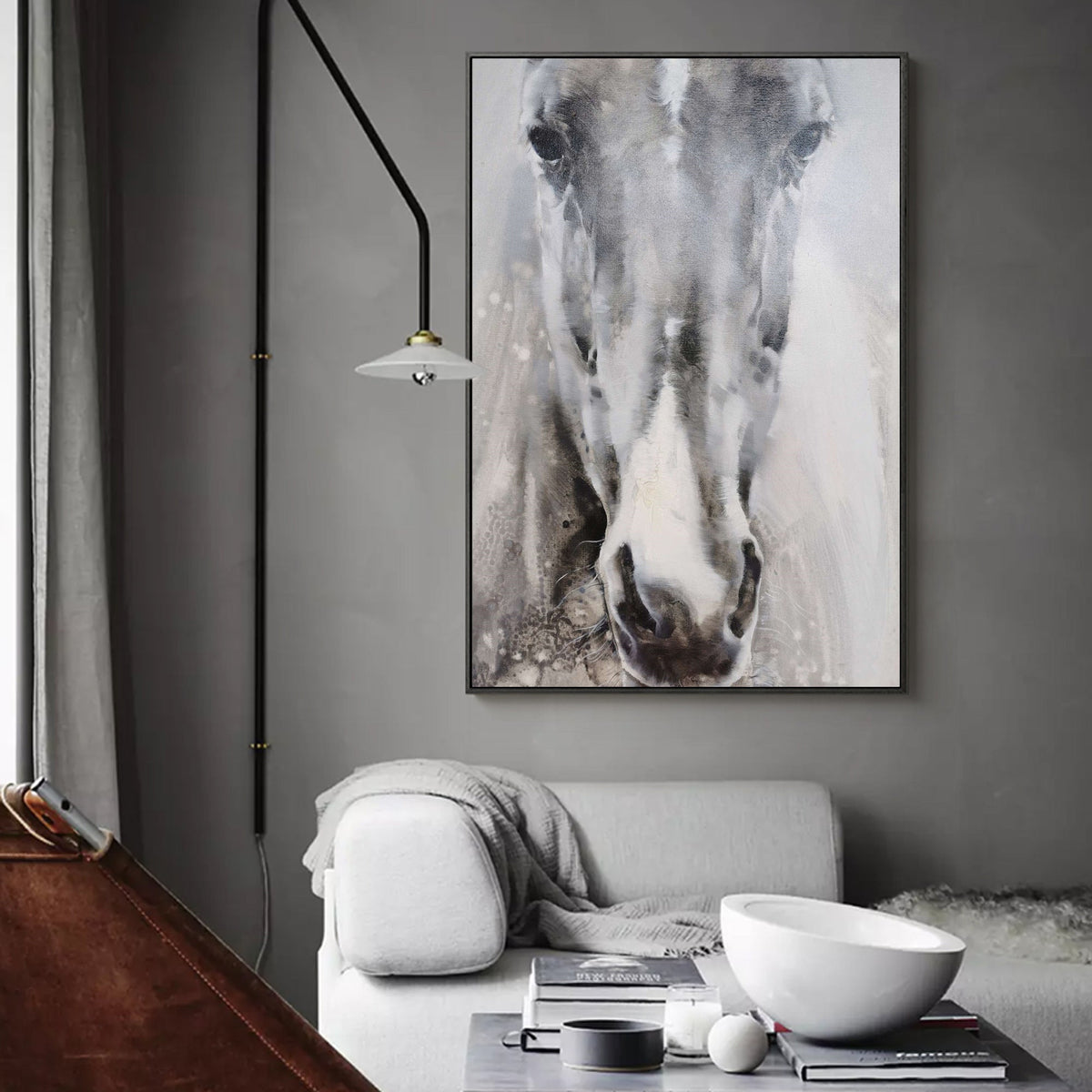 Grey White Abstract Horse Art ANH27 - Neutralighting