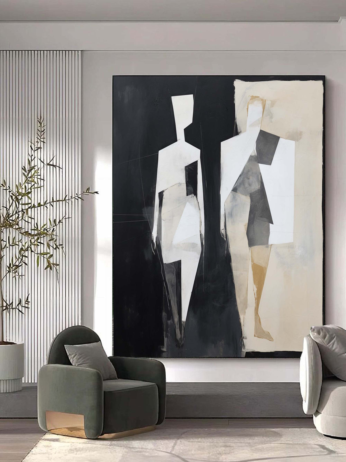 Minimalist Geometric Figure Diptych Oil Painting