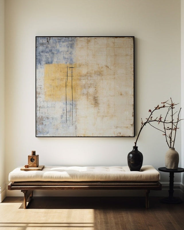 Wall Art Beige Blue Gold Abstract Minimalist Texture Living Room | Neutralighting