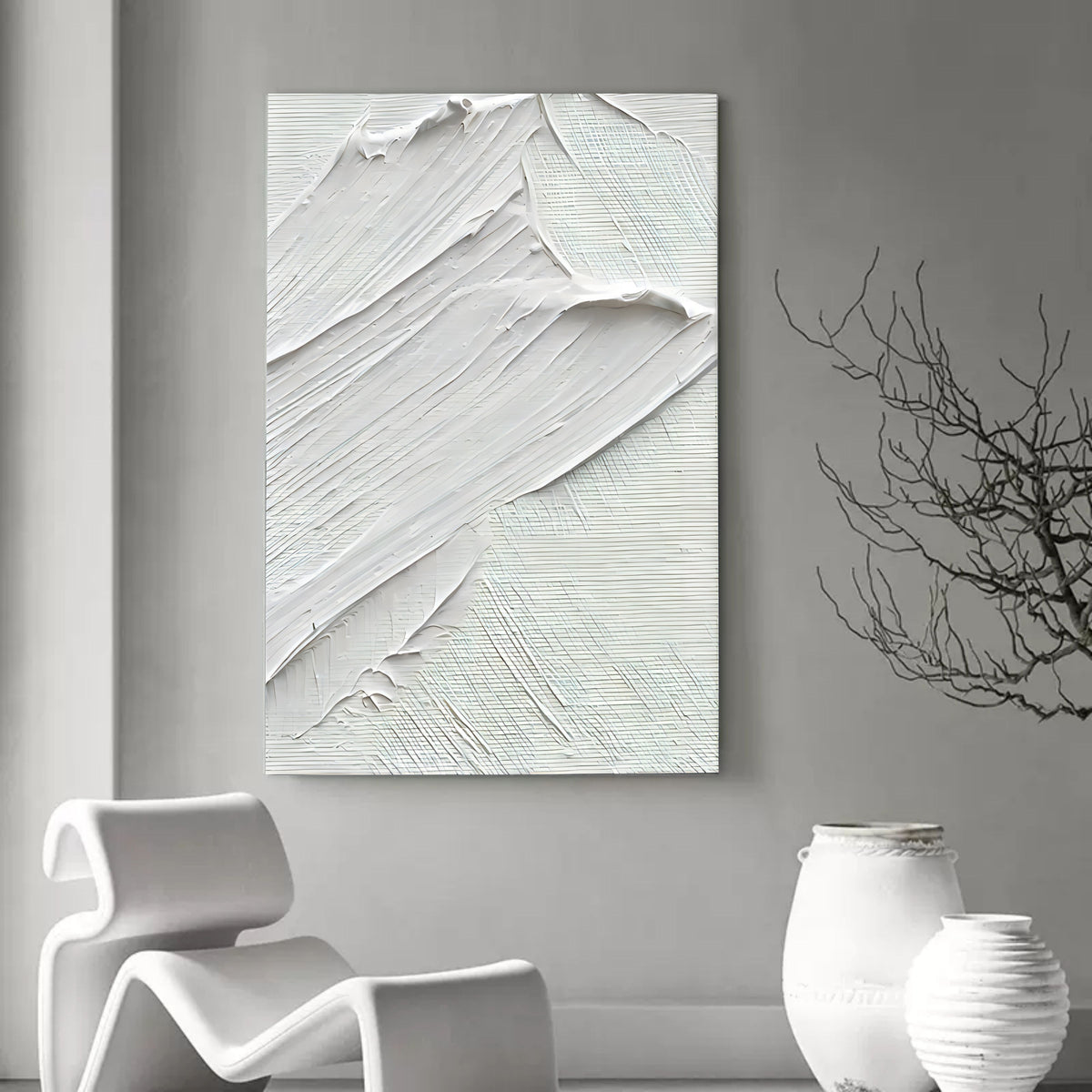 Wall Art Minimalist 3D White Textured Abstract