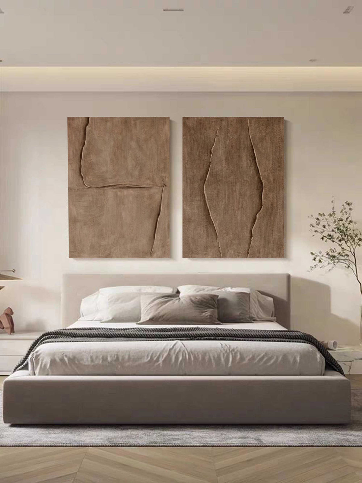 Set Of 2 Warm Brown Textured Diptych Painting