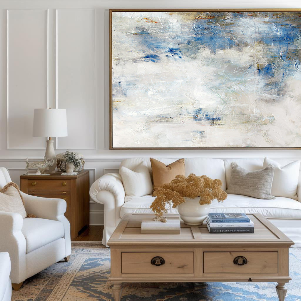 Coastal Abstract Painting Soft Blue & White