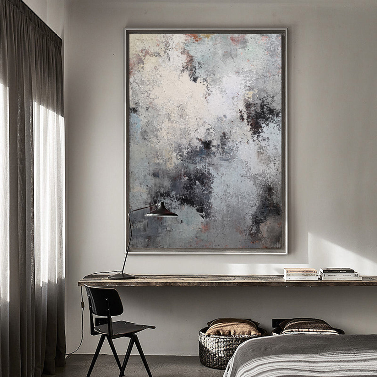 Wabi-Sabi Monochrome Abstract Oil Painting
