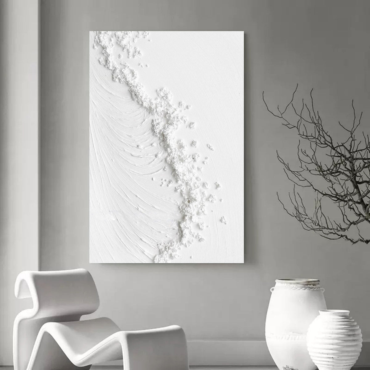 White Textured Wave Minimalist Relief Art