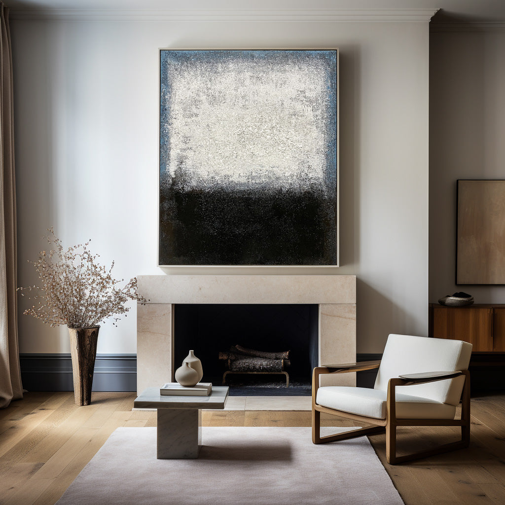 Minimalist Indigo Edge Abstract Oil Painting