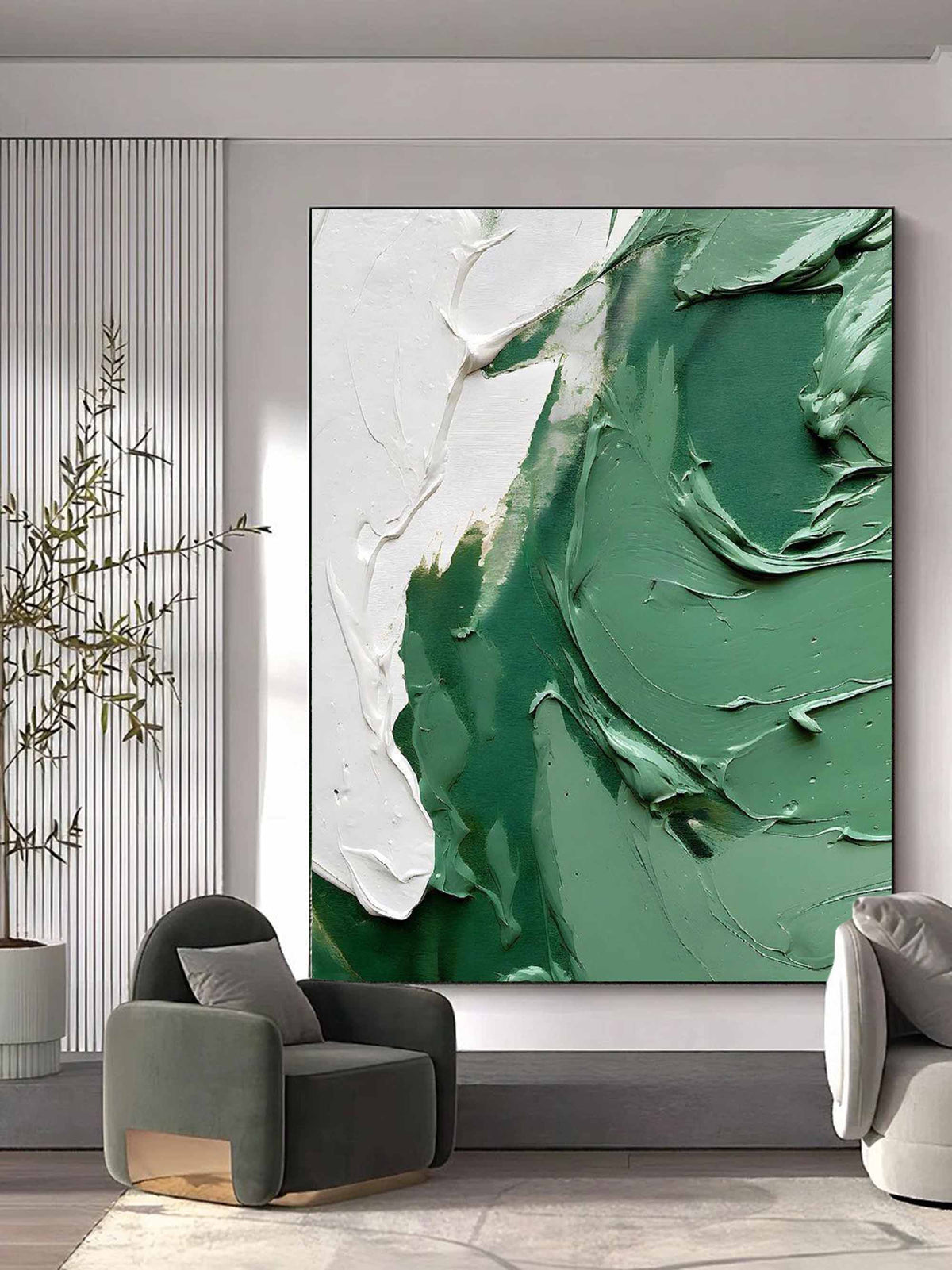 Jade Green Wave Impasto Oil Painting