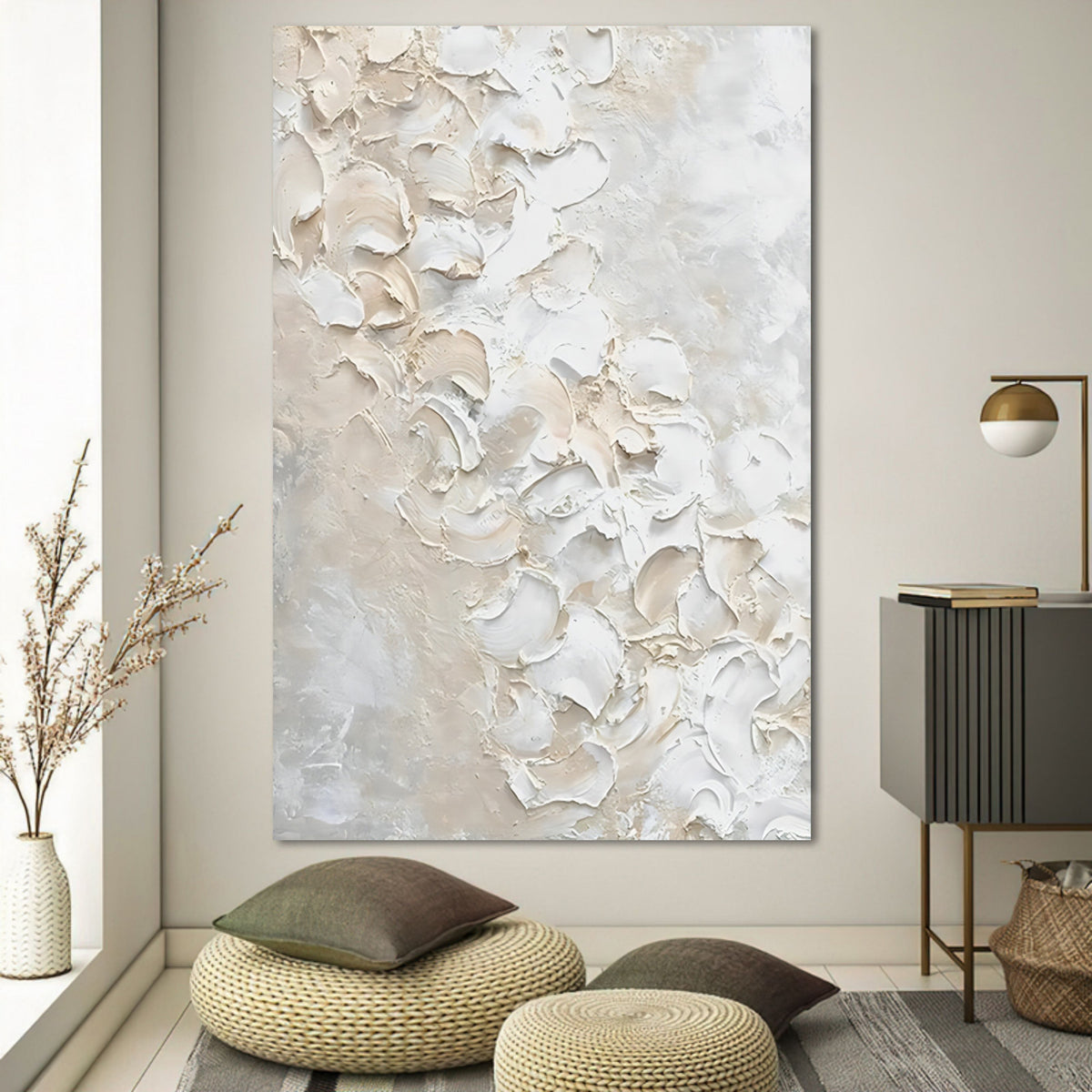 Minimalist 3D Textured White Beige Wall Art