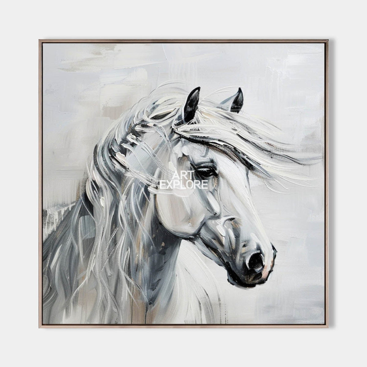 Elegant White Horse Portrait Canvas Wall Art
