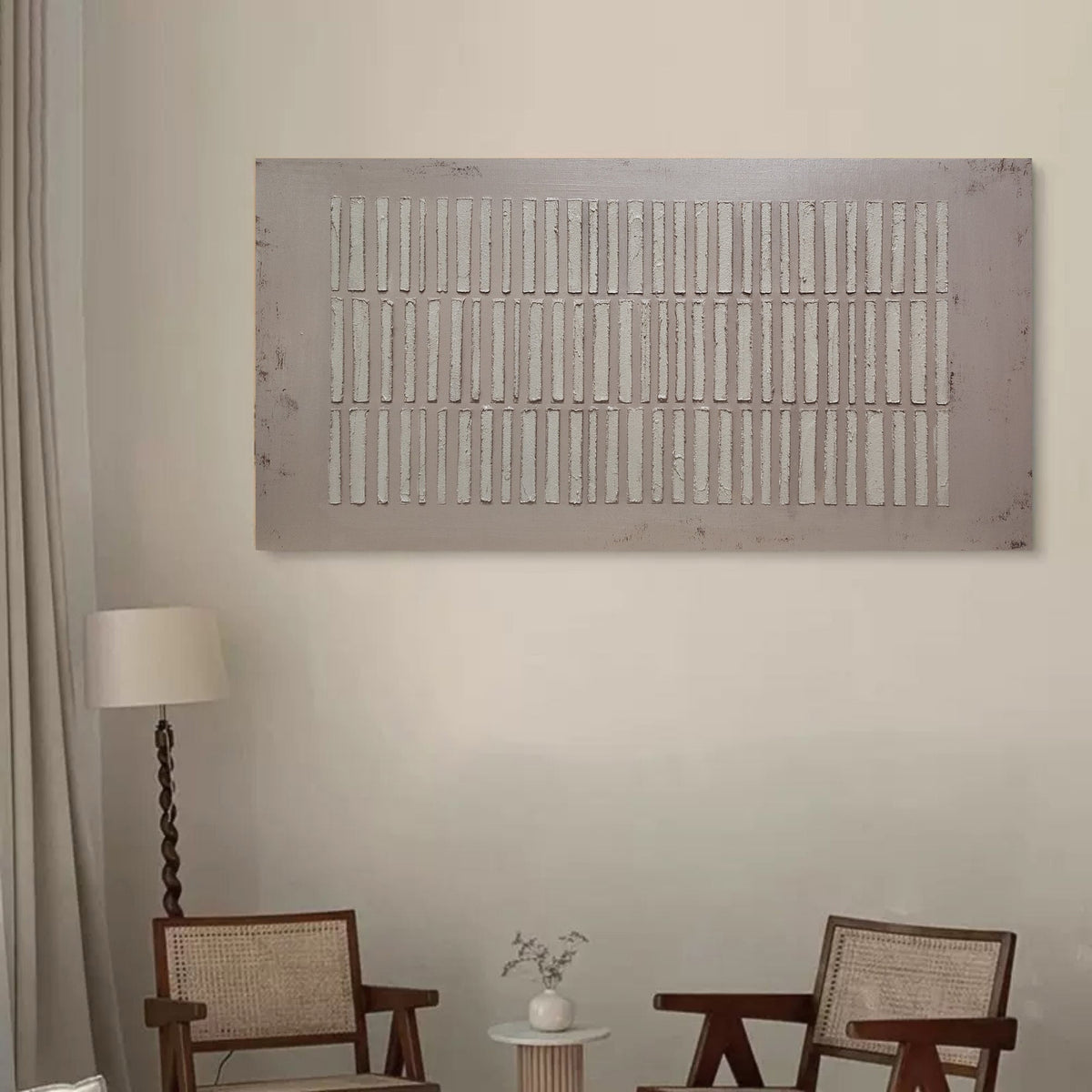 Wide Format Minimalist Linear Bas-Relief Painting