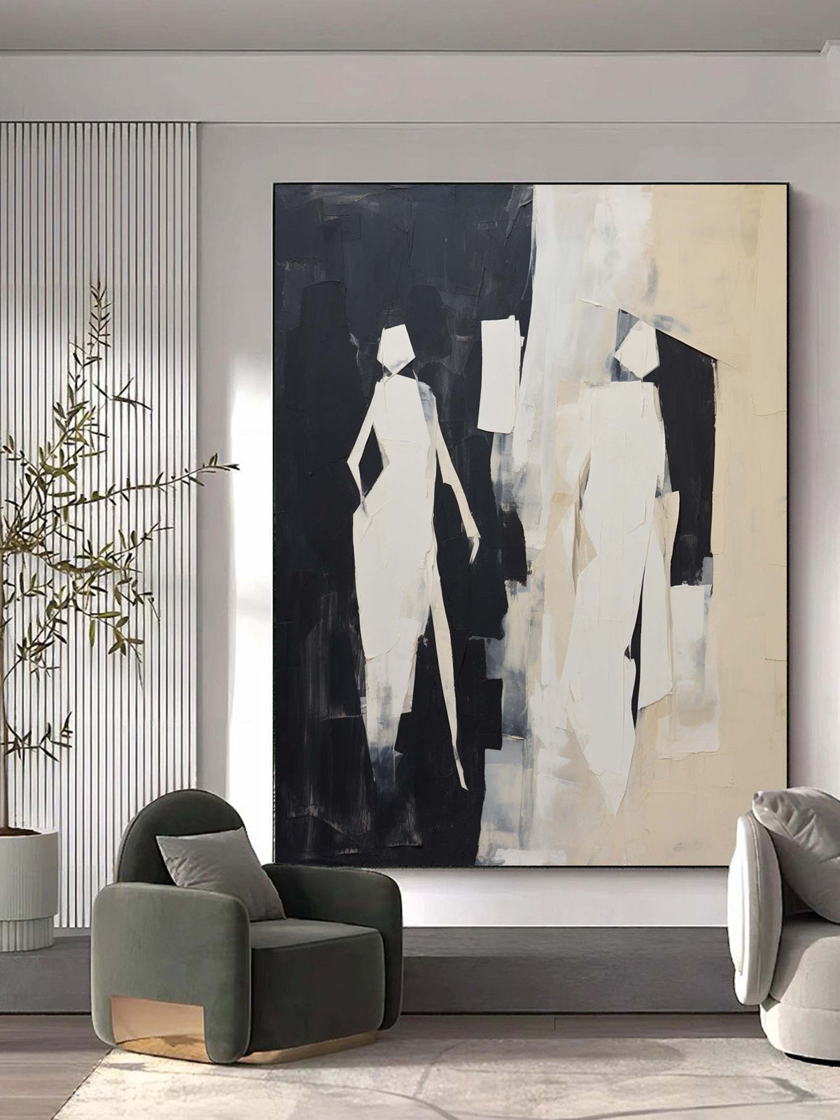 Walking Figures Oil Painting Black Wall Art