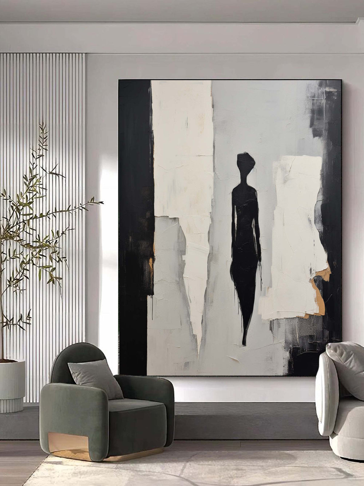 Contemporary Minimalist Textured Silhouette Figure Painting