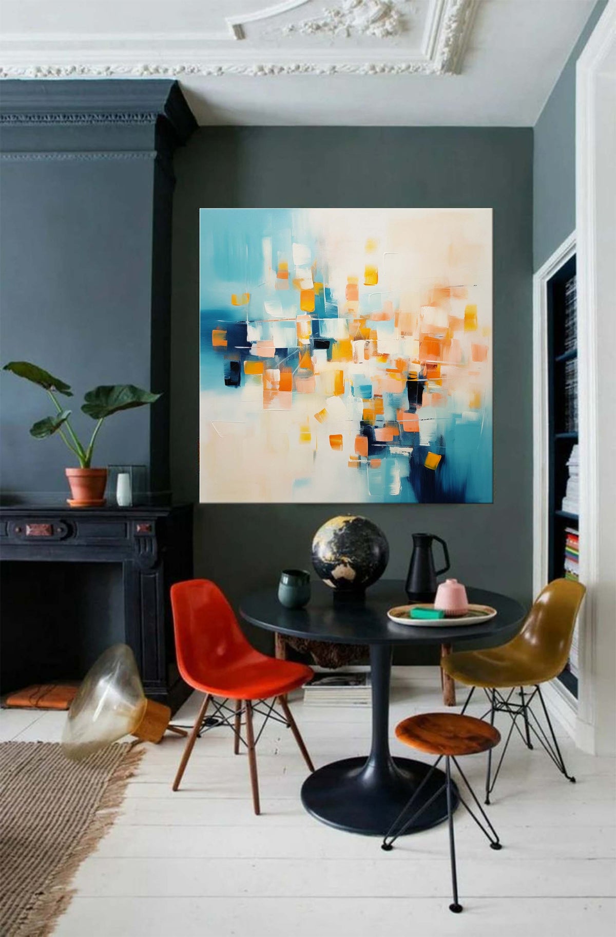Abstract Geometric Painting Warm Orange And Blue