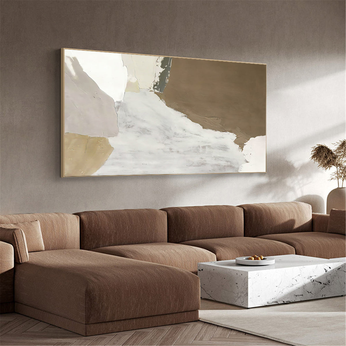 Abstract Beige Brown Textured Earth Tone Oil Acrylic Linen Canvas Painting