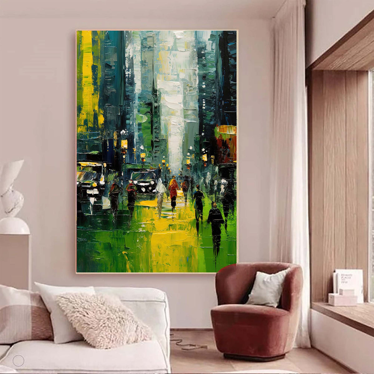 Impasto Urban Landscape Painting Vibrant Green