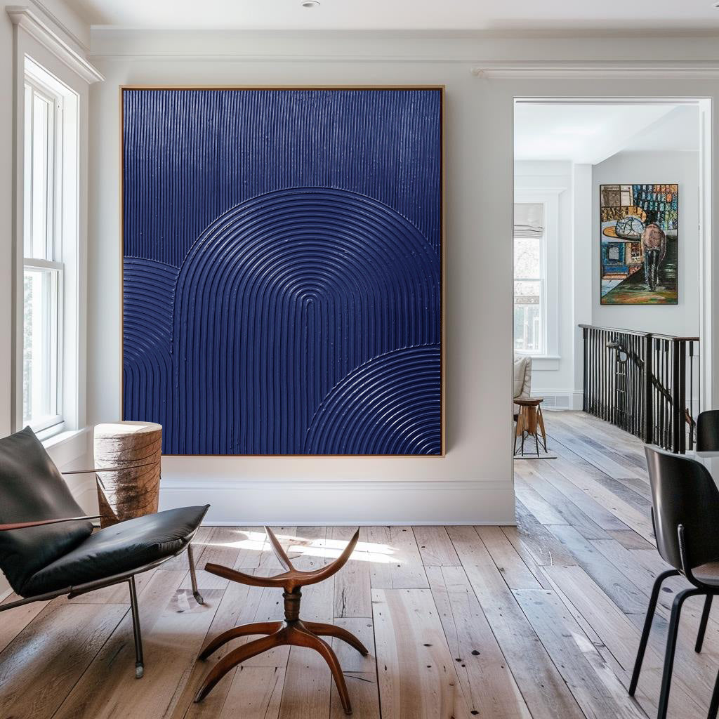 Wall Art Navy Blue Arched Lines Geometric Minimalist Texture Living Room