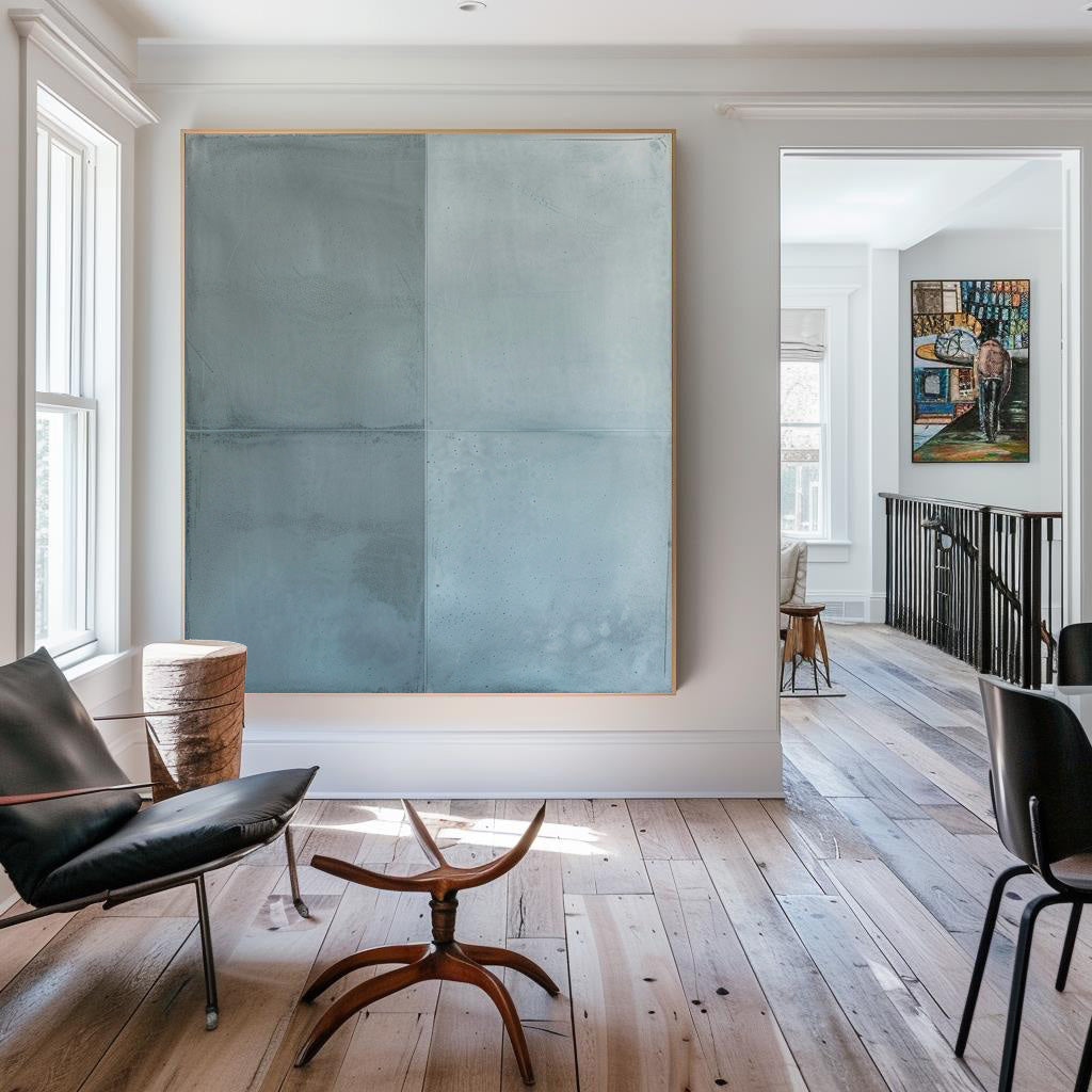 Wall Art Grey Blue Geometric Panels Minimalist Textured Canvas Living Room