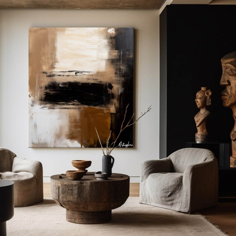 Wall Art Abstract Black Beige Painting