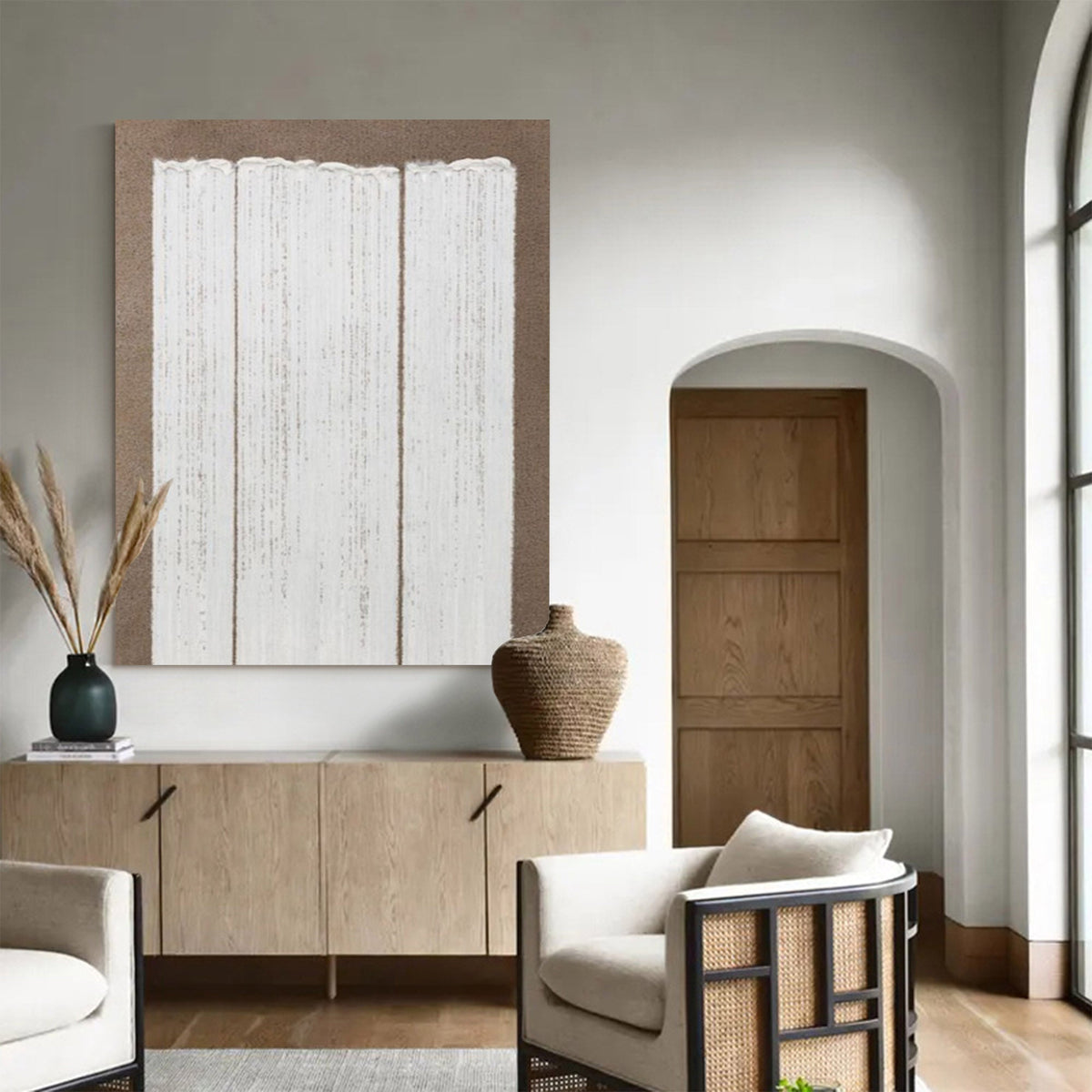 Tess Beige White Textured Canvas Print