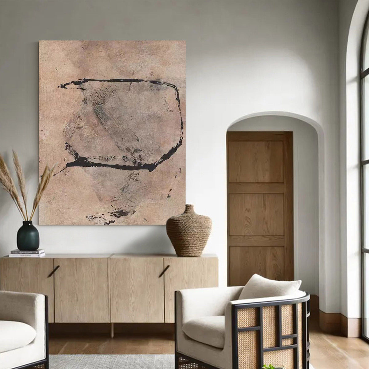 Minimalist Beige Abstract Painting Vertical
