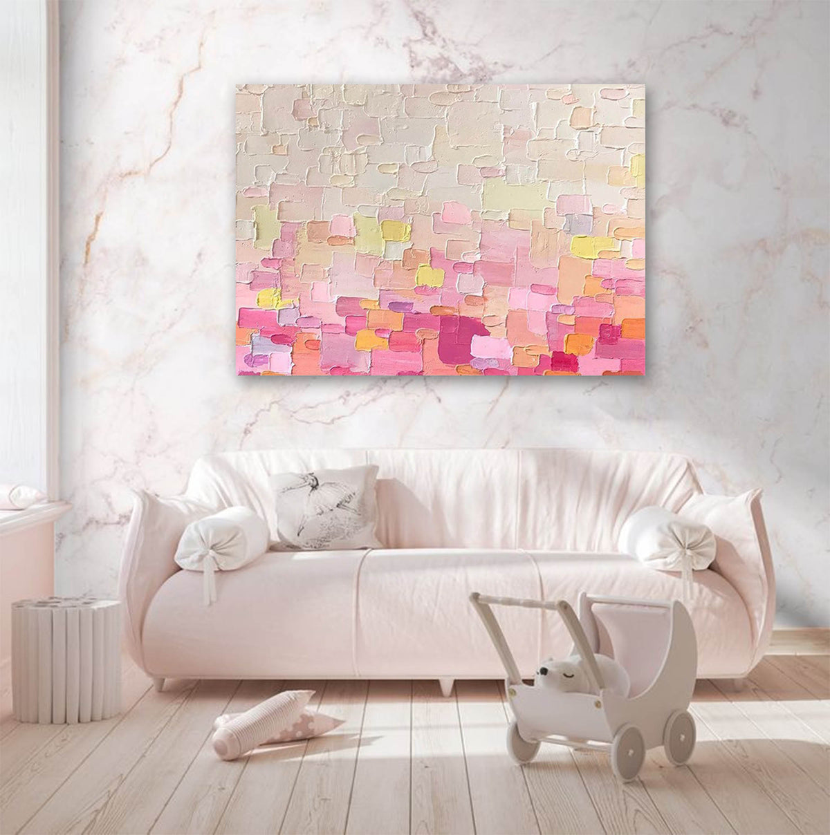 Wall Art Impasto Abstract Pink Gradient Geometric