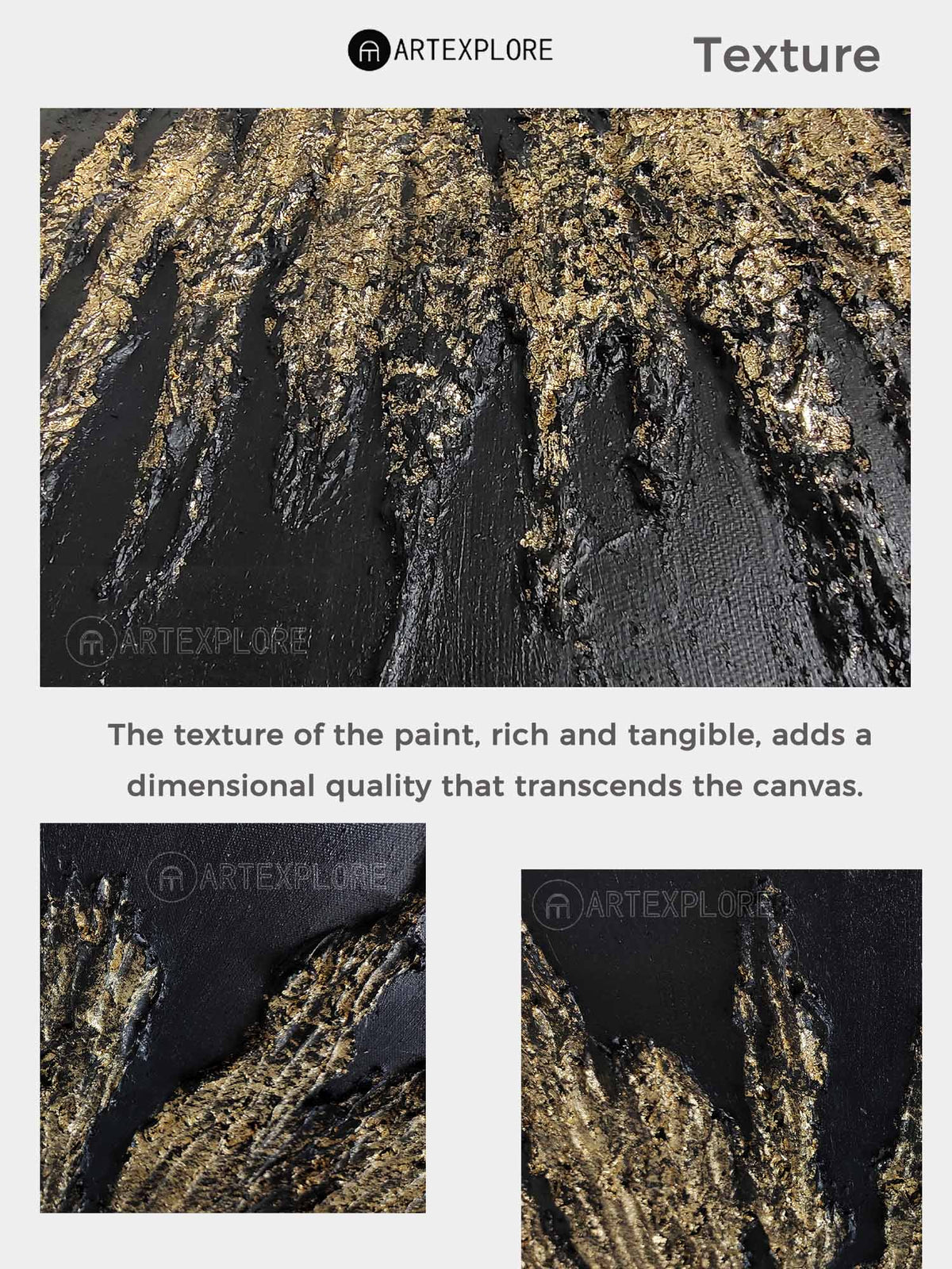 Wall Art Gold Black Abstract Strokes Modern Luxury Texture Living Room