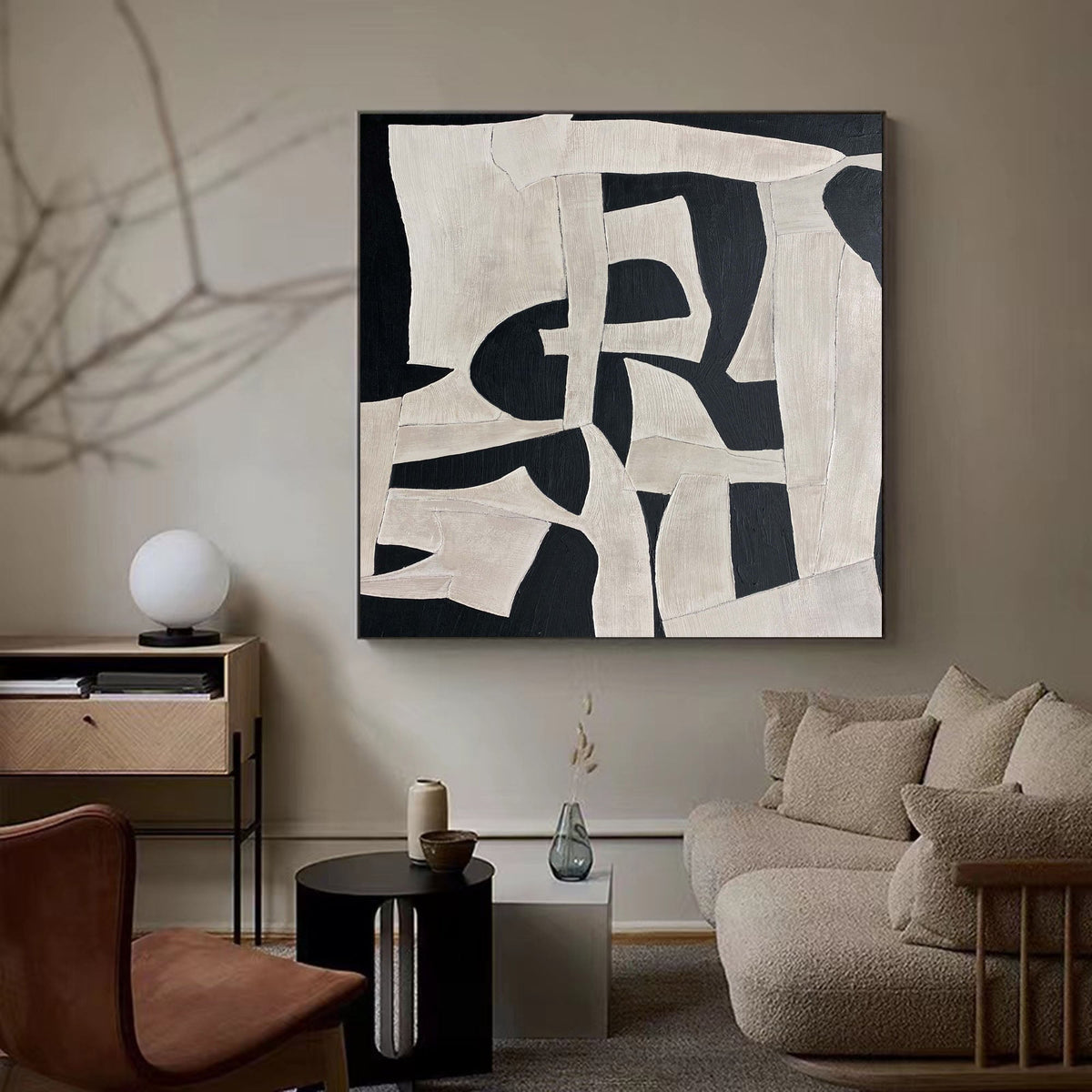 Ivory Black Organic Geometric Abstract Wall Art