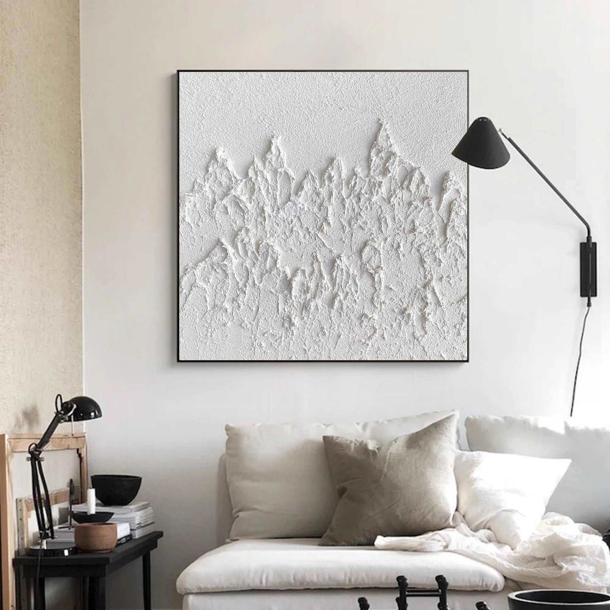 White Textured Mountain Abstract Oil Painting
