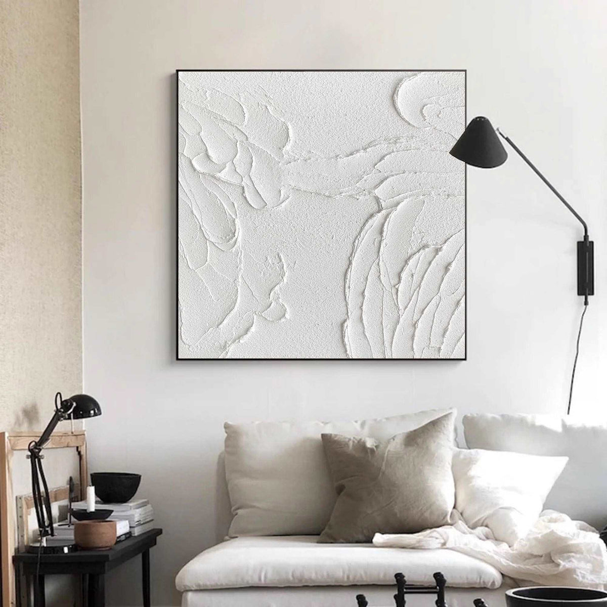 3D Textured White Relief Organic Abstract Oil Acrylic Linen Canvas Painting