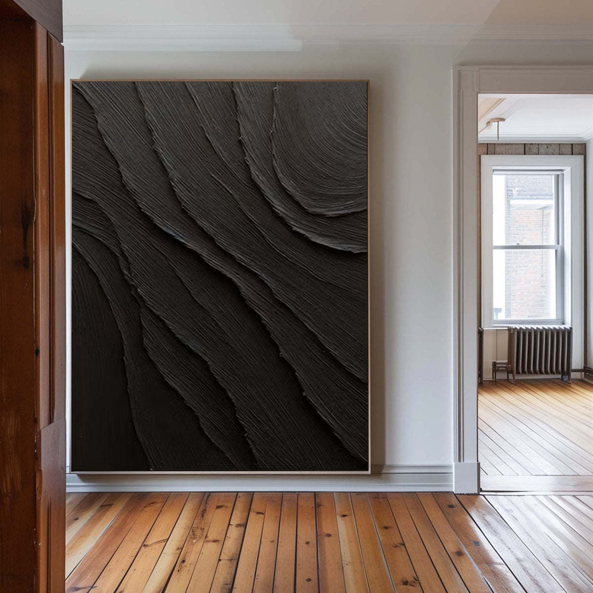 Black Layered Wave Textured Painting