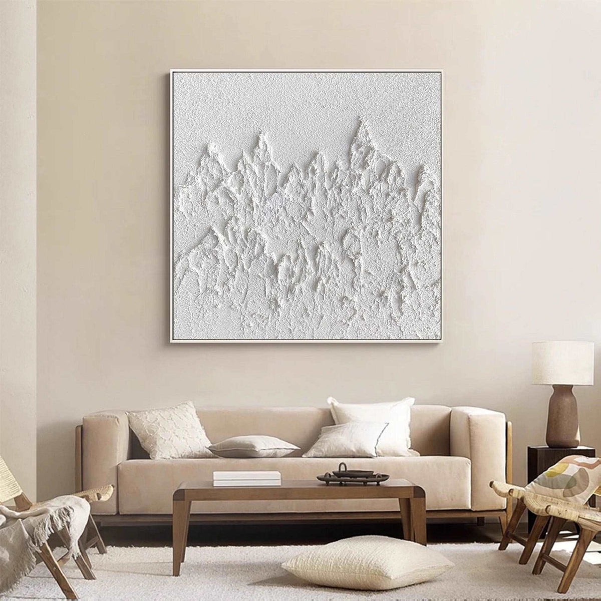 White Textured Mountain Abstract Oil Painting
