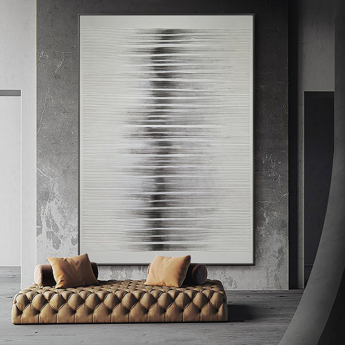 Grey‑Black Tall Vertical‑Line Layered‑Textured Artwork