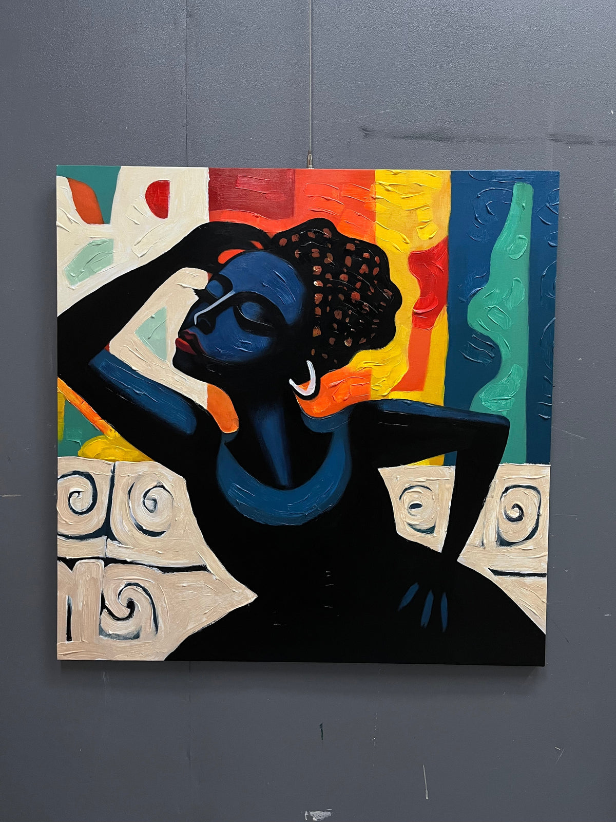 Vibrant Black Woman Portrait 3D Impasto Painting