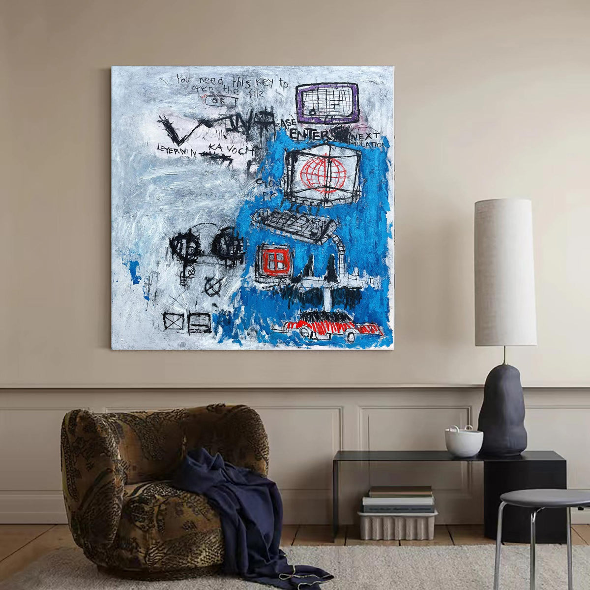 Wall Art Abstract Graffiti Vibrant Blue Symbolic
