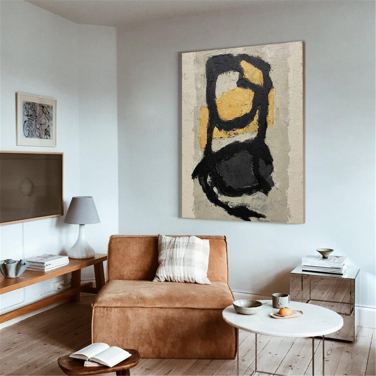 Luxury Gold & Black Abstract Oil Painting