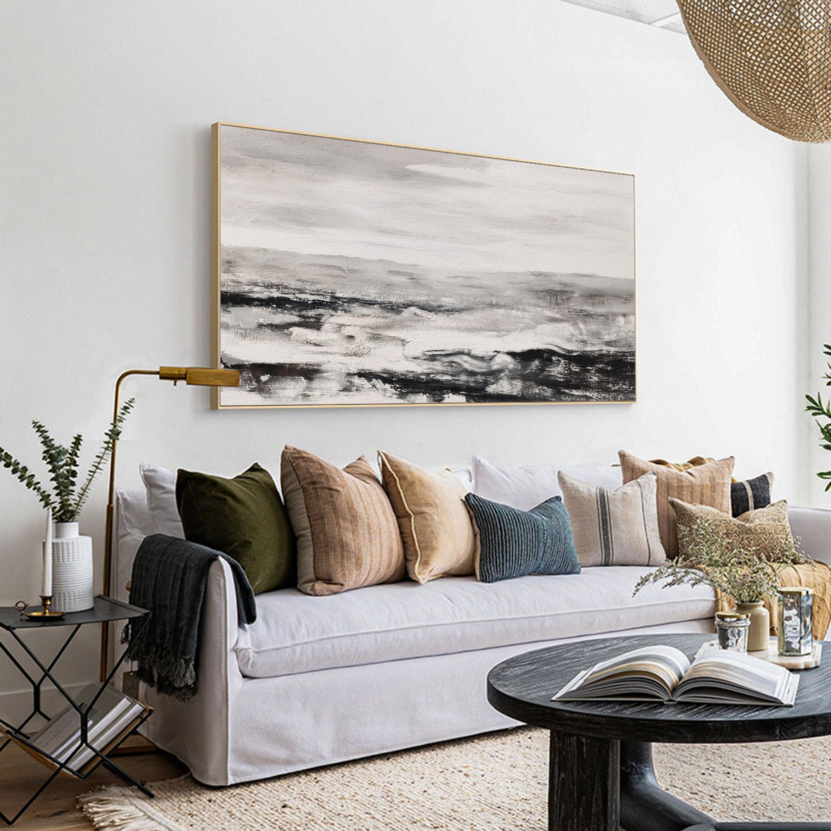 Monochrome Ocean Wave Wall Art Horizontal