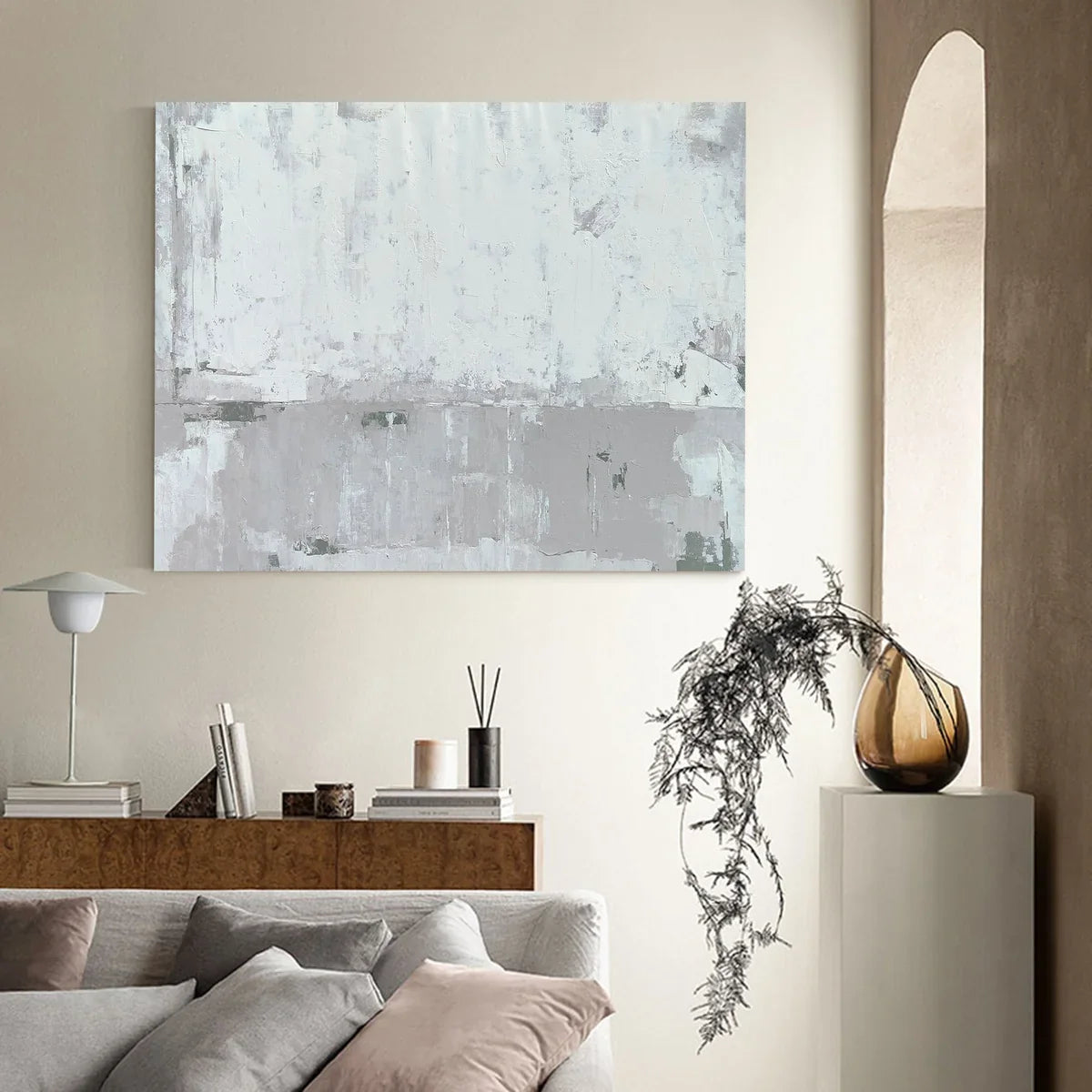Minimalist Gray Block Painting Horizontal Modern