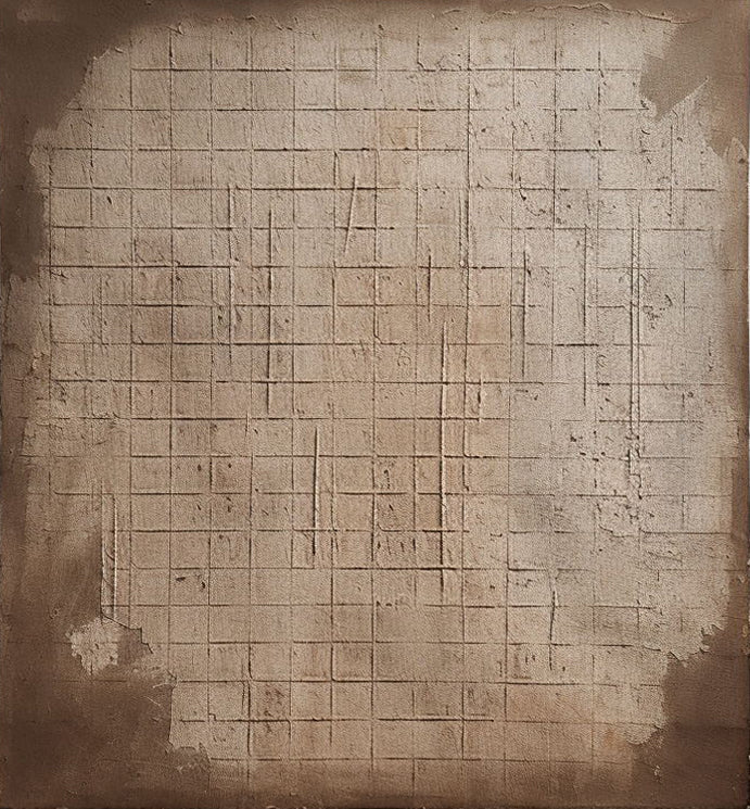 Neutral Toned Textured Grid Pattern Oil Painting