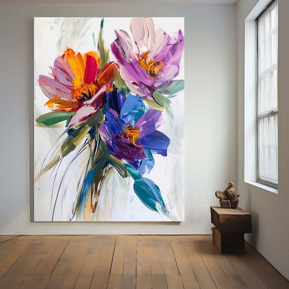 Vivid Bloom Abstract Floral Oil Painting
