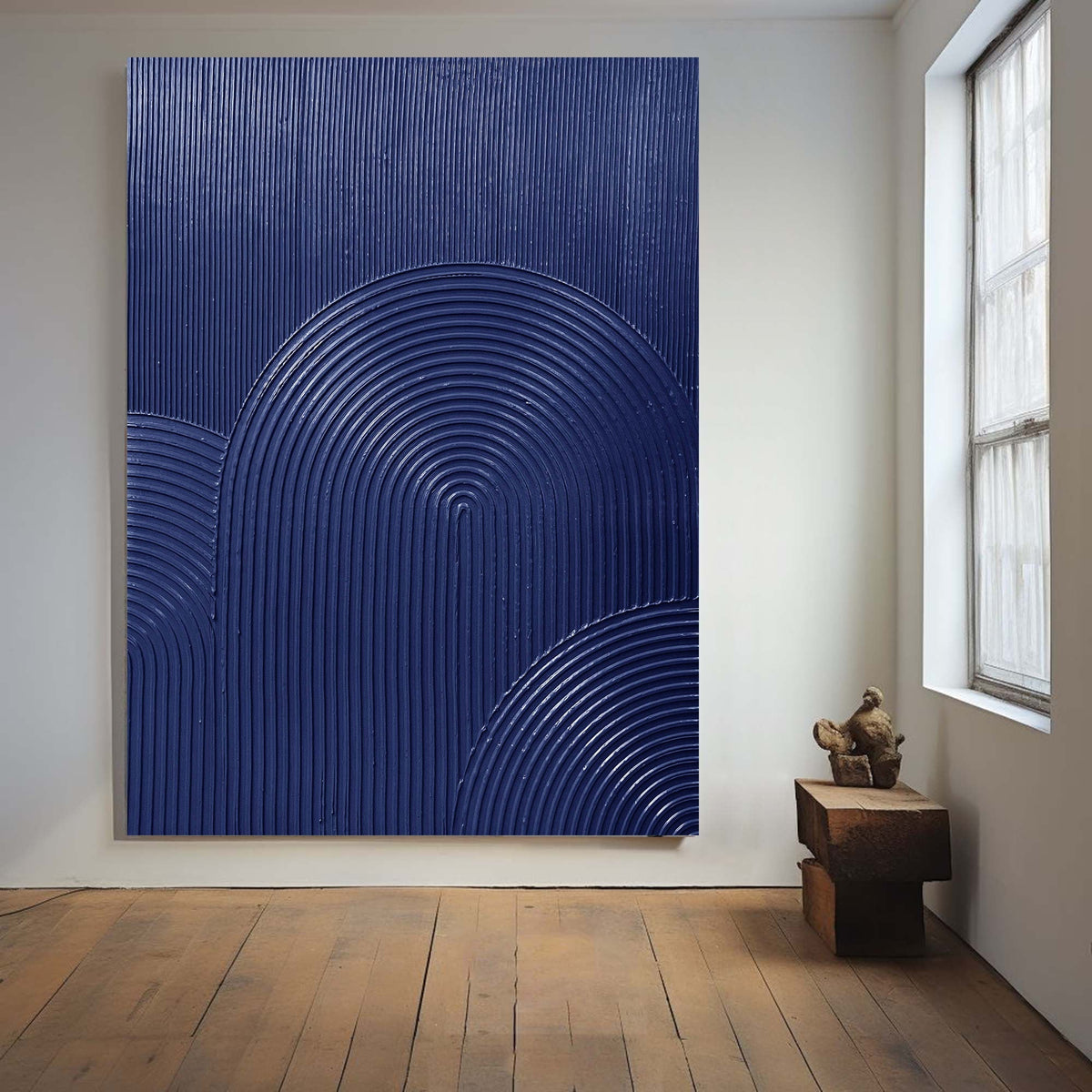 Wall Art Navy Blue Arched Lines Geometric Minimalist Texture Living Room