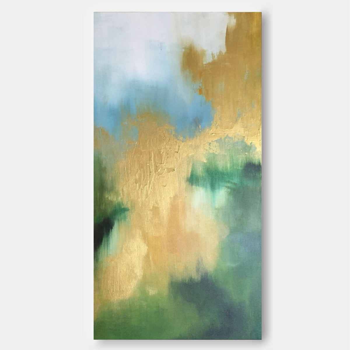 Luxury Gold Leaf Oil Painting Blue Green