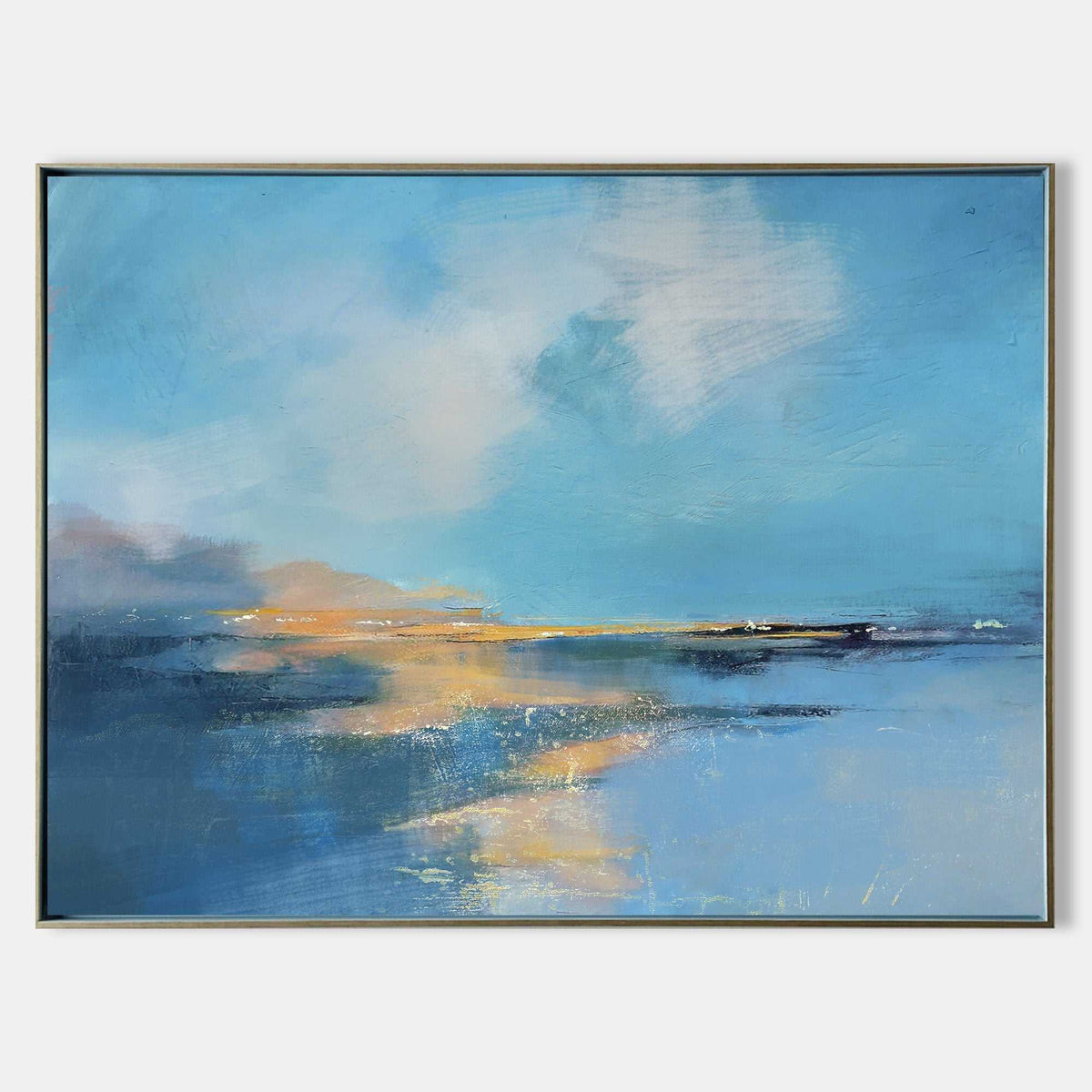 Impressionist Seascape Abstract Hand‑Painted Shimmering Gold Textured Artwork