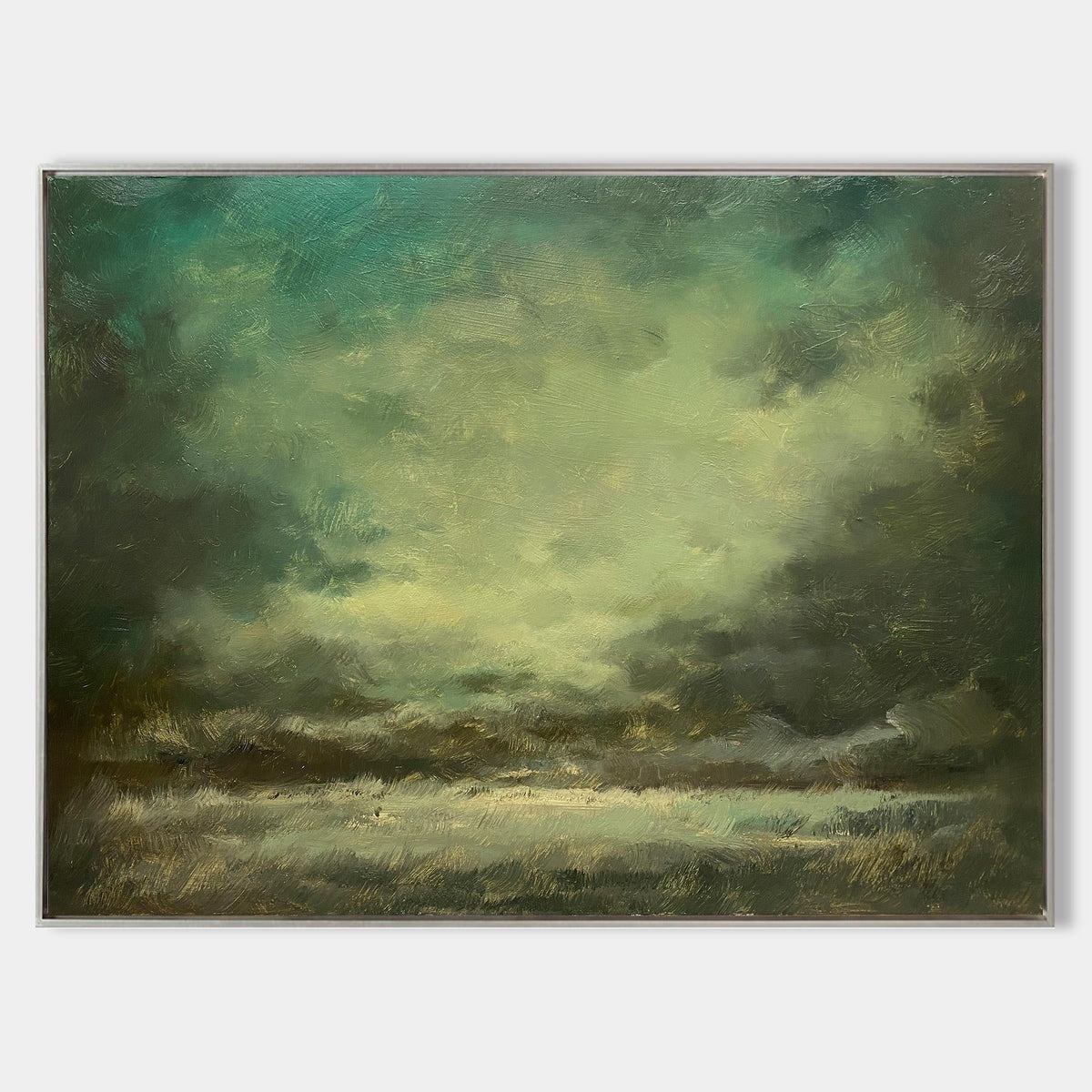 Abstract Forest Green Moody Landscape Oil Acrylic Linen Canvas Painting