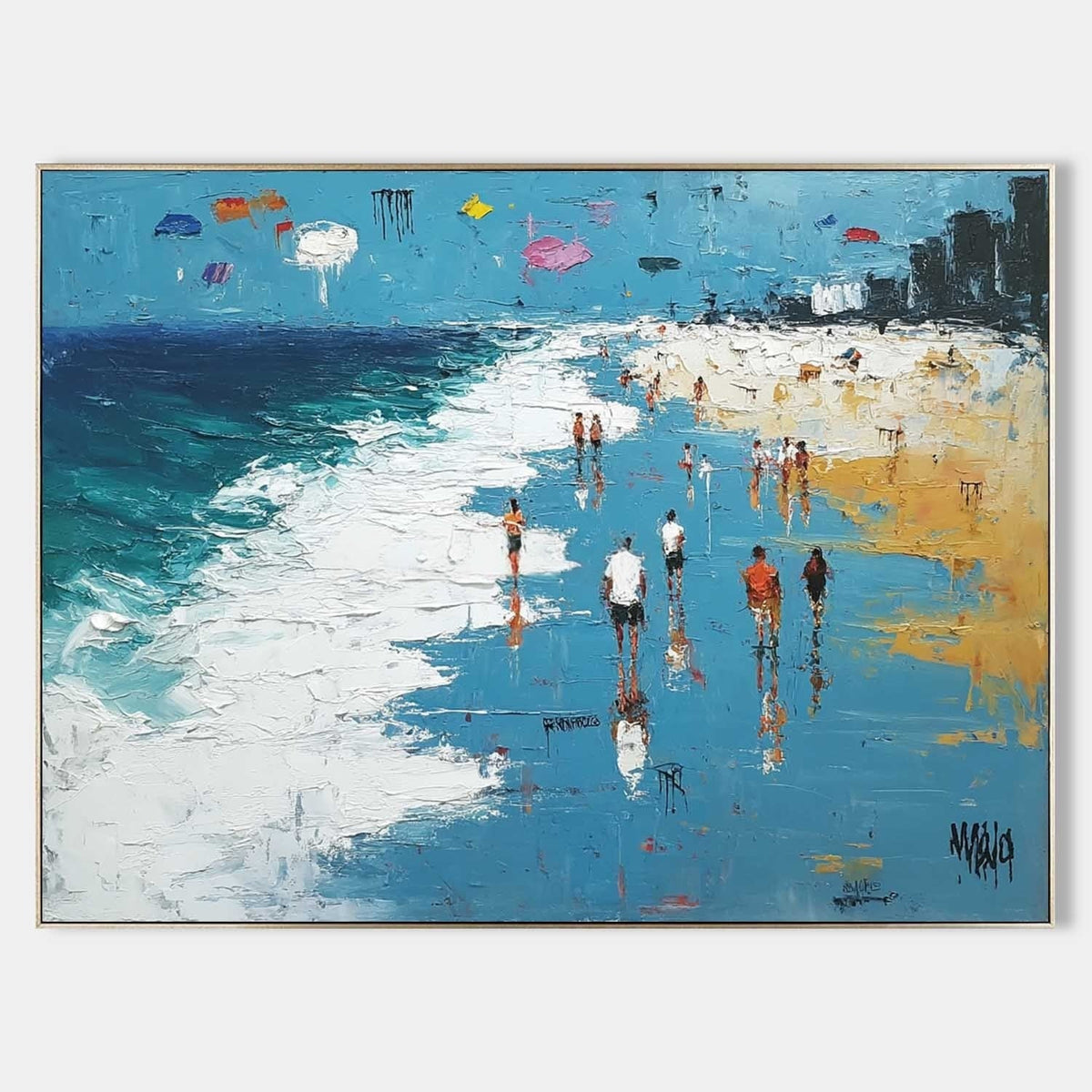 Wall Art Panoramic Impressionist Beach Boardwalk Scene Bright