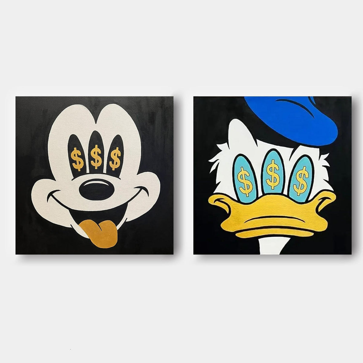 Money Obsessed Mickey Donald Diptych Painting