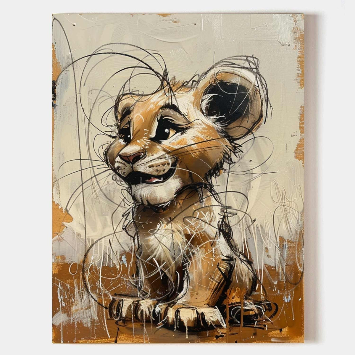 Wall Art Textured Playful Lion Cub