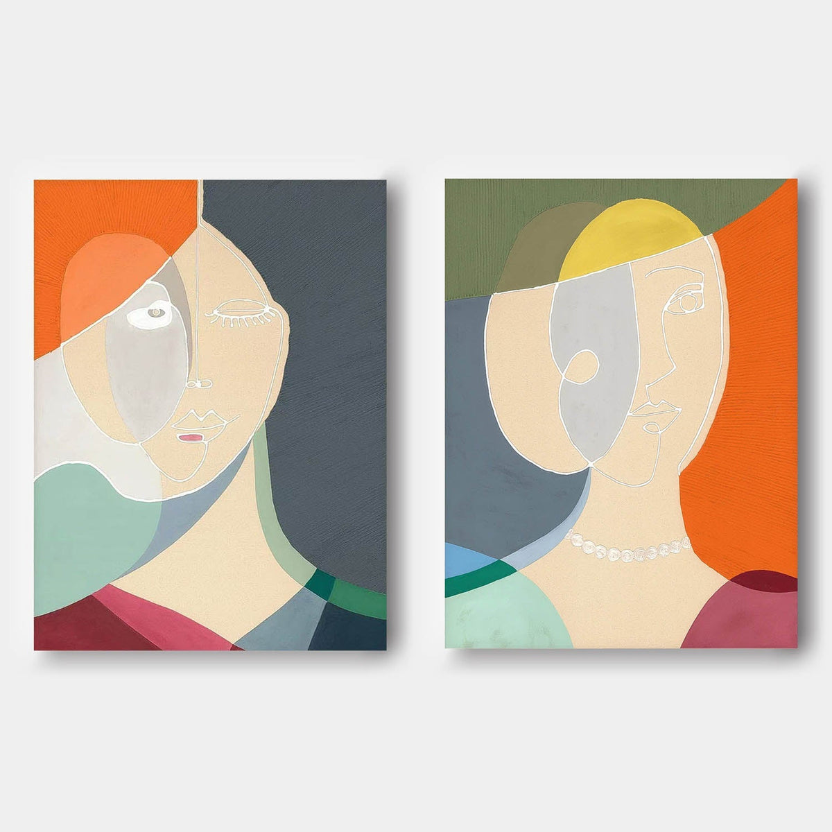 Modern Cubist Diptych Elegant Wall Art Sophisticated