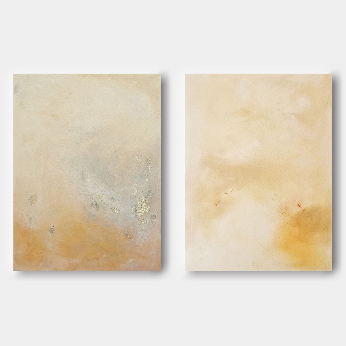 Minimalist Diptych Wall Art Warm Neutrals Gold Leaf