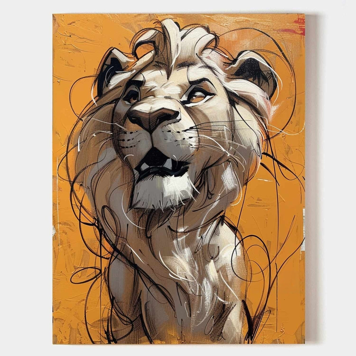 Wall Art Textured Bold Lion Vibrant Orange